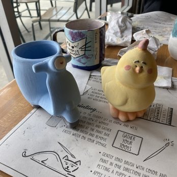 Painted Earth - A scooter and a chick pottery piece painted - Paint & Sip Near Me - Menifee, California
