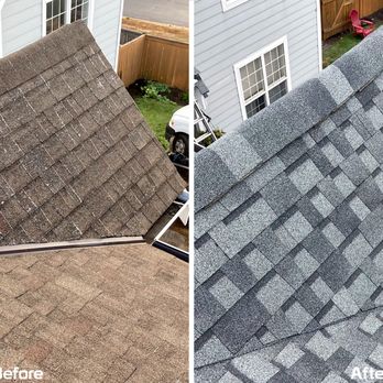 First Choice Roofing - Pewter Grey Roof. Before and After. - Roofing Near Me - Lacey, Washington First Choice Roofing - Pewter Grey Roof. Before and After. - Roofing Near Me - Lacey, Washington
