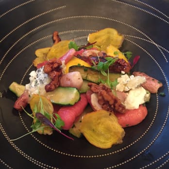 NoMI - Beet gnocchi with blue cheese, winter baby vegetables, and caramelized walnuts - Bars Near Me - Chicago, Illinois
