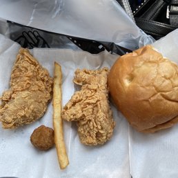 This is their 2 pc. Thighs and fries combo. The thighs are boneless...Isize reference. I did not care for the fries or thighs. This is their 2 pc. Thighs and fries combo. The thighs are boneless...Isize reference. I did not care for the fries or thighs.