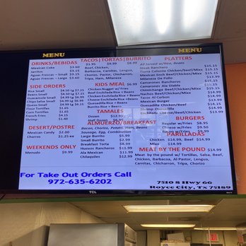 Tacos salas - a menu on the wall - Mexican Near Me - Royse City, Texas Tacos salas - a menu on the wall - Mexican Near Me - Royse City, Texas