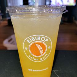 BIBIBOP Asian Grill - Passion Fruit Lemonade. Dwight Schrute and Charles Minor on the TV.