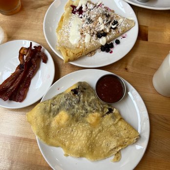 Rooster - Downtown - Gluten-free goat cheese & tomato jam crepe, lemon blueberry crepe, Bacon a la Carte - Creperies Near Me - St. Louis, Missouri Rooster - Downtown - Gluten-free goat cheese & tomato jam crepe, lemon blueberry crepe, Bacon a la Carte - Creperies Near Me - St. Louis, Missouri