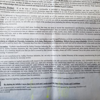 Ashley Store - Bottom part of back sheet of item purchased. - Furniture Stores Near Me - Long Beach, California