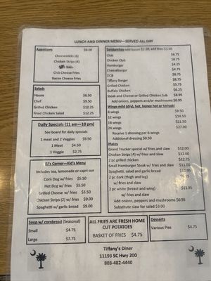 Menu photo 2 Tiffany’s Diner Winnsboro, SC Menu photo 2 Tiffany’s Diner Winnsboro, SC