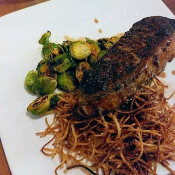 Brix 25 - Center cut New York Prime, with roasted brussel sprouts and fries. - New American Near Me - Gig Harbor, Washington