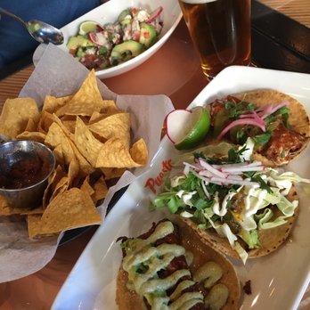 Puesto Concord - Taco plate pictured left to right is 1) filet mignon, 2) battered fish, and 3) mushroom. In the far back is the Acapulco shrimp ceviche dish - Mexican Near Me - Concord, California Puesto Concord - Taco plate pictured left to right is 1) filet mignon, 2) battered fish, and 3) mushroom. In the far back is the Acapulco shrimp ceviche dish - Mexican Near Me - Concord, California