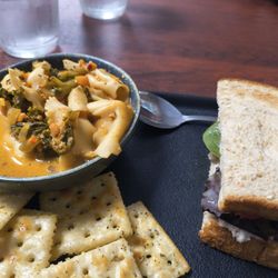 Meri Moon - Half and half. Chicken salad and tortellini soup