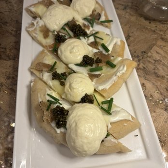 The Speckled Pear - Potato foam (espuma) and summer truffle flatbread, with caviar - Specialty Food Near Me - Fort Mill, South Carolina The Speckled Pear - Potato foam (espuma) and summer truffle flatbread, with caviar - Specialty Food Near Me - Fort Mill, South Carolina
