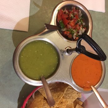 El Pastorcito - Carousel of salsas. The red one is HOT!  Beware! - Mexican Near Me - Indianapolis, Indiana