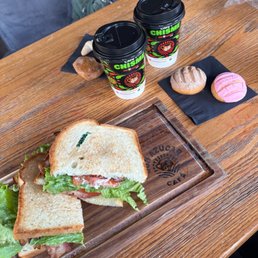 BLT Sandwich Almond Milk Matcha Latte Concha Galletas BLT Sandwich Almond Milk Matcha Latte Concha Galletas