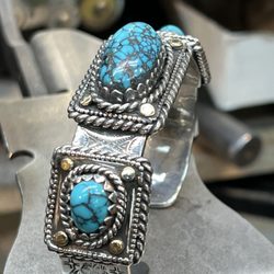 Steve Saunders Master Jeweler - Silver turquoise, and 18 karat gold