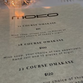 MOKO - Menu for reference. - Japanese Near Me - New York, New York
