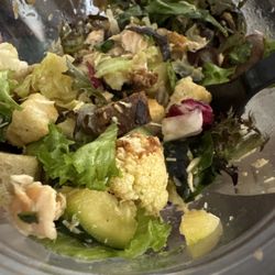 Scarborough Fair - Mixed greens chopped salad with baked sweet potatoes, grilled zucchini, charred cauliflower, and Brussel sprouts with balsamic dressing.