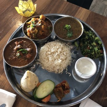 Dancing Yak - Daal bhat thali with goat curry ($18) - Himalayan/Nepalese Near Me - San Francisco, California