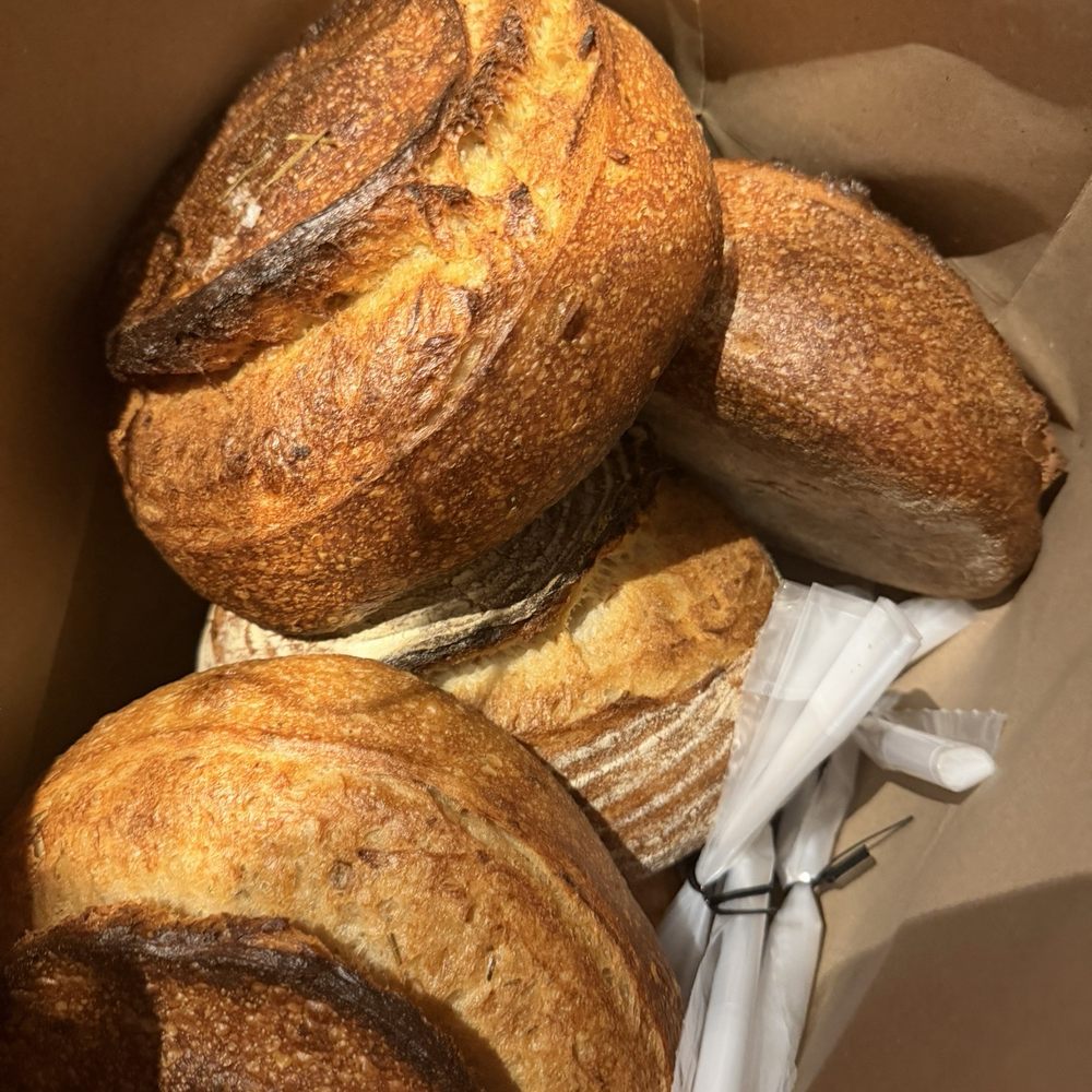 Variety of sourdough baked fresh daily for sale. Variety of sourdough baked fresh daily for sale.
