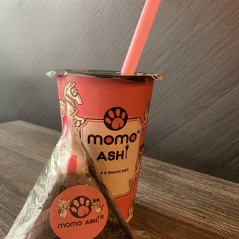 Momo Ashi - 16oz hot Thai tea with salmon onigiri - Bubble Tea Near Me - Bayside, New York Momo Ashi - 16oz hot Thai tea with salmon onigiri - Bubble Tea Near Me - Bayside, New York