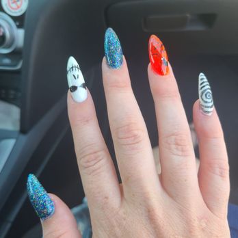 Artistic Nails - Helen K. Did my nails my left hand oogie boogie and right is jack the skeleton theme they are stilleto style nails length long - Nail Salons Near Me - Fountain Valley, California Artistic Nails - Helen K. Did my nails my left hand oogie boogie and right is jack the skeleton theme they are stilleto style nails length long - Nail Salons Near Me - Fountain Valley, California