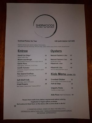 Menu photo 2 Sherwoods Restaurant Cowes, VIC Menu photo 2 Sherwoods Restaurant Cowes, VIC