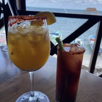 Mar-Bella - Passion fruit margarita (highly recommend) and a Bloody Mary (meh) - Mexican Near Me - Cancún, ROO Mar-Bella - Passion fruit margarita (highly recommend) and a Bloody Mary (meh) - Mexican Near Me - Cancún, ROO