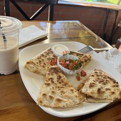 La Casa de Los Tacos - Chicken quesadilla and horchata drink!