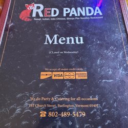 Red Panda - Front of menu