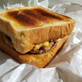 Arcadia Donuts - Sausage egg and cheese toast. Pretty good for being $5 - Donuts Near Me - Arcadia, California