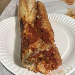 Ann's Pizza - Nice side shot of the Chicken Parm grinder, extra sauce.