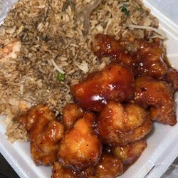 Ten Yen Restaurant - Orange chicken and shrimp fried rice