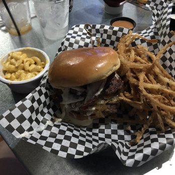 The Pitt - Queso Burger with mac and cheese and shoestring fried onions. - Burgers Near Me - Pittsburg, Kansas