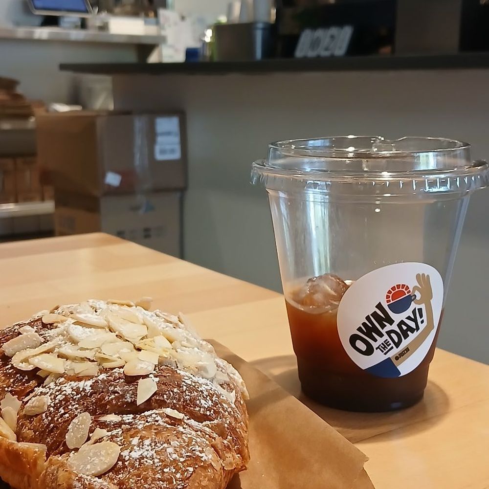 Iced espresso with an almond croissant