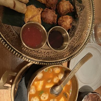 Up Thai - Appetizers platter and Tom Yum Soup - Thai Near Me - New York, New York