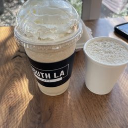 Blended Carmel coffee with extras provided on the side. Blended Carmel coffee with extras provided on the side.