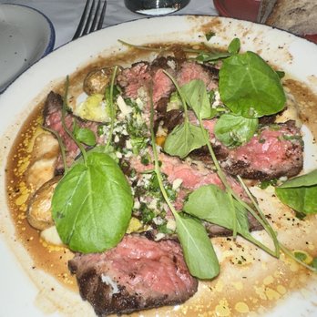 Foreign Cinema - Grilled Akaushi Wagyu bavette, Italian white beans, grilled broccoli rabe, Spanish onion, bagna cauda, cress - Breakfast & Brunch Near Me - San Francisco, California