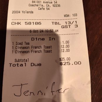Café 54 - Guest check - Cafes Near Me - Coachella, California Café 54 - Guest check - Cafes Near Me - Coachella, California
