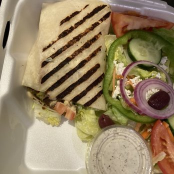 Esperia Grill - Falafel Wrap (one half) with Side Salad - Greek Near Me - Brighton, Massachusetts Esperia Grill - Falafel Wrap (one half) with Side Salad - Greek Near Me - Brighton, Massachusetts