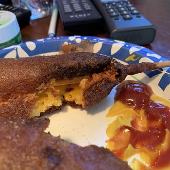 World's Best Corndogs - Cheese stick over fried so there's no more cheese. - Hot Dogs Near Me World's Best Corndogs - Cheese stick over fried so there's no more cheese. - Hot Dogs Near Me