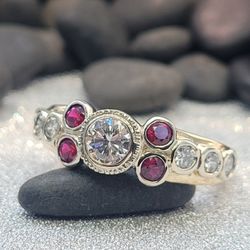 Jewelry Set in Stone - Custom 14k yellow and white gold diamond and ruby ring.