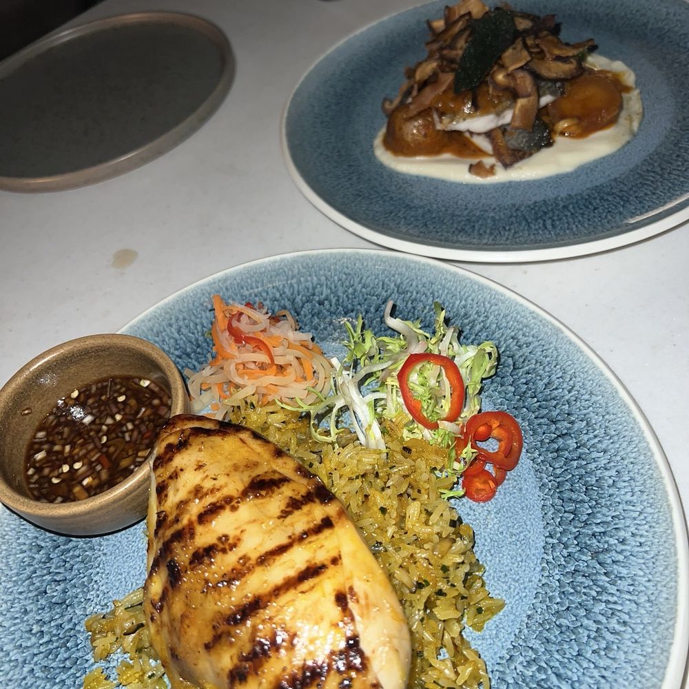 Mary's chicken and branzino