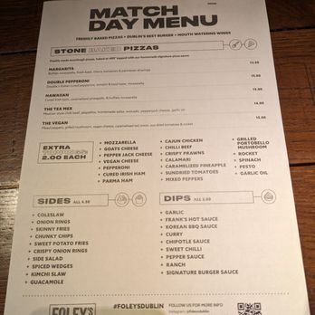 Foley's Bar - Match Day menu - Cocktail Bars Near Me - Dublin 2, D