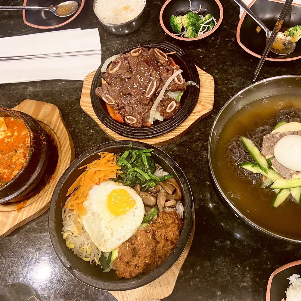 BAB Korean Bistro - M7. L.a. Galbi, D3. Spicy Pork Dotsot Bibim Bab, C6. Mul Naeng Myun with Beef Bulgogi, KS18. Gopchang Soondubu - Korean Near Me - Brookline, Massachusetts BAB Korean Bistro - M7. L.a. Galbi, D3. Spicy Pork Dotsot Bibim Bab, C6. Mul Naeng Myun with Beef Bulgogi, KS18. Gopchang Soondubu - Korean Near Me - Brookline, Massachusetts