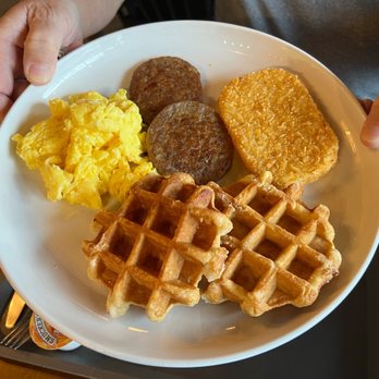 Moma’s Cafe - Breakfast Platter (sausage, eggs, waffles) - Cafes Near Me - Orlando, Florida Moma’s Cafe - Breakfast Platter (sausage, eggs, waffles) - Cafes Near Me - Orlando, Florida