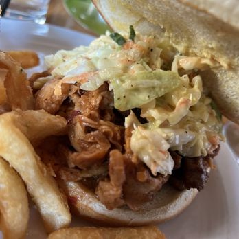 Element Gastropub - Carolina BBQ Sandwich and Malt Vinegar Fries - Vegetarian Near Me - Raleigh, North Carolina