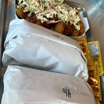 Dog Haus Biergarten - The Love Boat Tots, The Little Mule breakfast burrito, & The Hangover burrito - Hot Dogs Near Me - Azusa, California