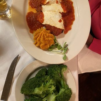 Michael's - Shrimp Parmigiana with broccoli - Italian Near Me - Brooklyn, New York Michael's - Shrimp Parmigiana with broccoli - Italian Near Me - Brooklyn, New York