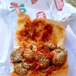 Nardelli's Grinder Shoppe - Top popped on half meatball sub with sauce and cheese