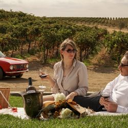 Classic car rental for weddings and engagement with a 1974 Alfa Romeo, Sara and Zach