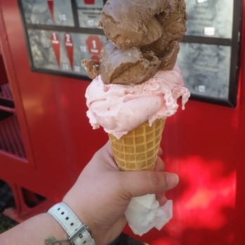 The Frosty Caboose - 2 scoops on waffle cone. Chocolate and strawberry - Ice Cream & Frozen Yogurt Near Me - Chamblee, Georgia The Frosty Caboose - 2 scoops on waffle cone. Chocolate and strawberry - Ice Cream & Frozen Yogurt Near Me - Chamblee, Georgia