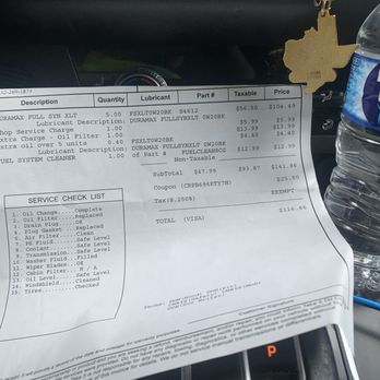 Take 5 Oil Change - My receipt & free water/not free water!:-( - Oil Change Stations Near Me - Houston, Texas Take 5 Oil Change - My receipt & free water/not free water!:-( - Oil Change Stations Near Me - Houston, Texas