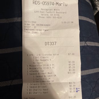 Arby's - Overcharge receipt - Fast Food Near Me - Upland, California Arby's - Overcharge receipt - Fast Food Near Me - Upland, California